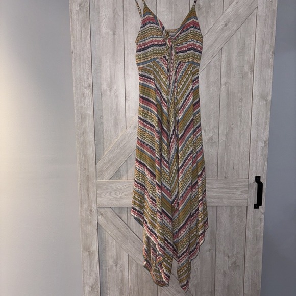 Angie Peekaboo Twist Asymmetrical Sun Dress Romper Multicolor Geometric Boho SzS - Picture 1 of 8